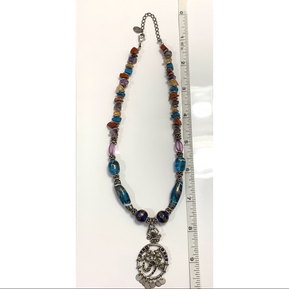 BOHO Necklace Pendant Metal Stone Intricate - Picture 2 of 13